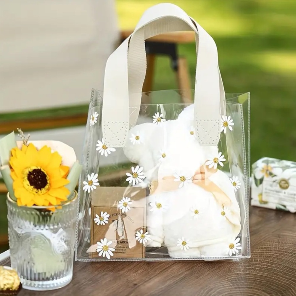 NIP Adorable PVC Transparent Daisy Floral Print Picnic Beach Bag